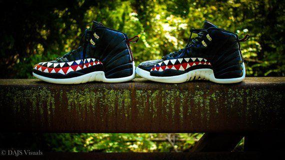 BAPE Jordan Logo - Bape Shark Teeth Custom Jordan 12 | Etsy