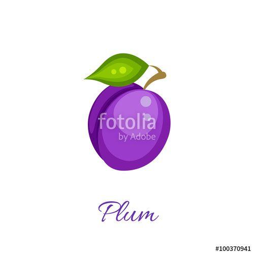 Plum Logo - Purple plum isolated vector icon. Plum fruit on branch with leaf ...