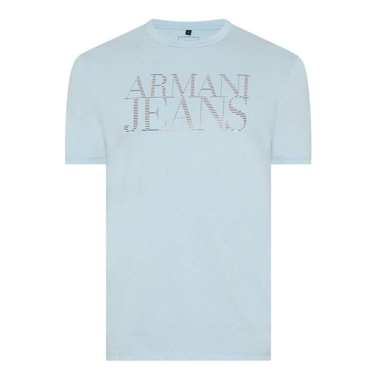 White and Blue Striped Logo - Large Discount Armani Jeans Cheap Armani Jeans Striped Logo T