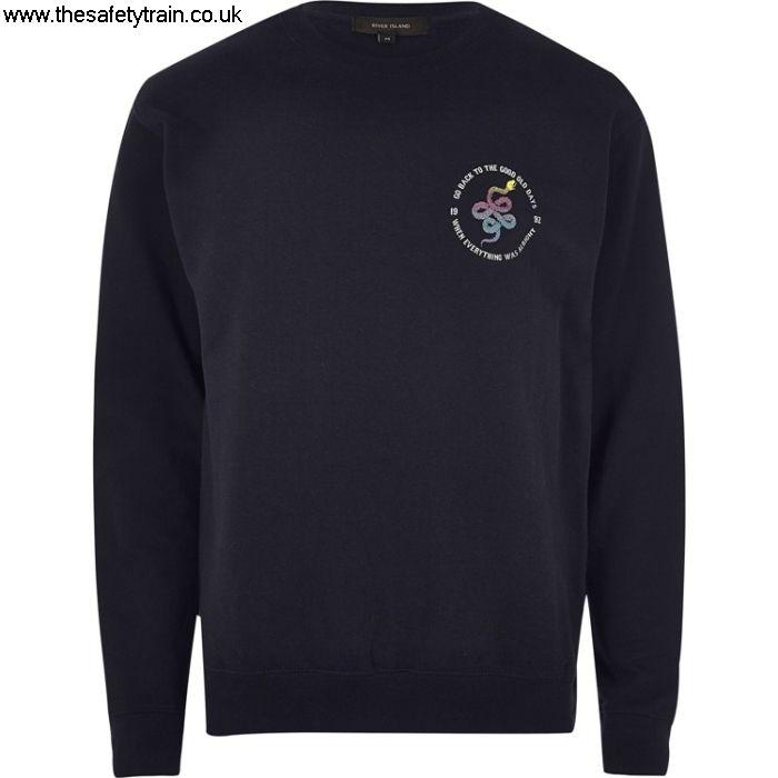 Navy and White Sports Logo - Branded Clothing River Island Sweatshirts Irresistible Shop