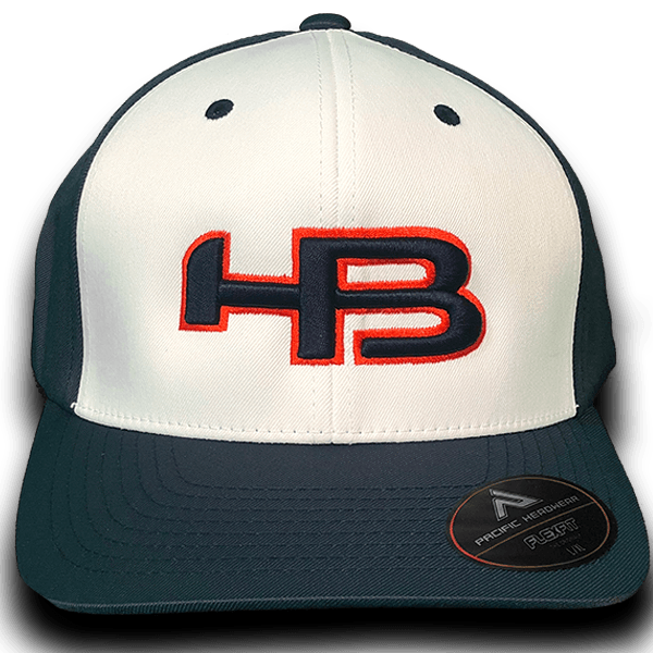 Navy and White Sports Logo - HB Sports Exclusive Pacific 476F Performance Flex Fit Hat: Navy and Or