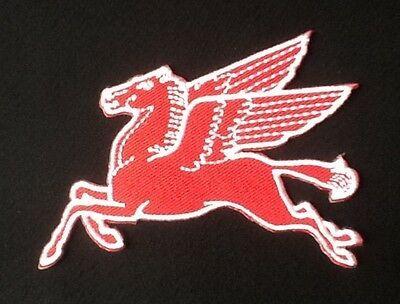 Flying Horse Motor Logo - 2 RED PEGASUS horse Mobil motor Oil classic gas logo sew iron on cap ...