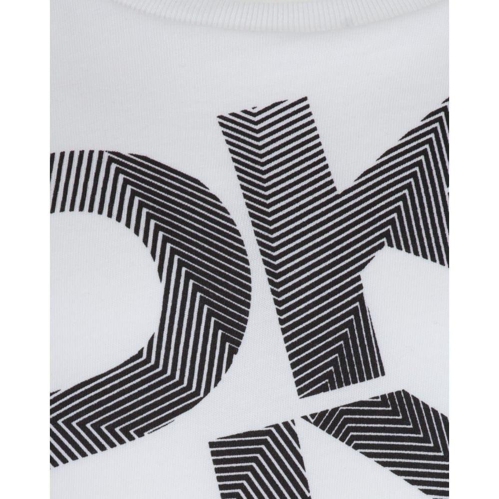 White and Blue Striped Logo - DKNY Boys White T Shirt With Blue Striped Logo Print