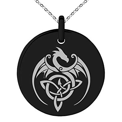 Dragon in Circle Logo - Black Stainless Steel Celtic Dragon Triquetra Symbol