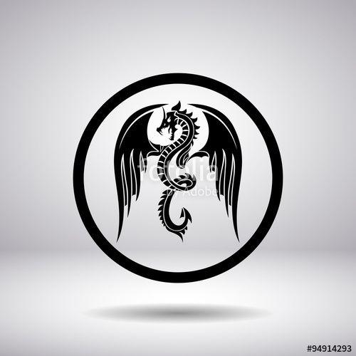 Dragon in Circle Logo - Dragon silhouette in a circle