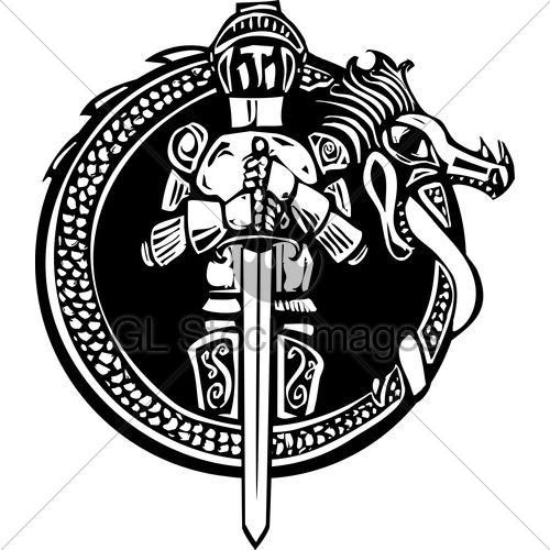 Dragon in Circle Logo - Knight In Dragon Circle · GL Stock Image
