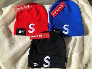 Red White Blue Green Logo - SUPREME S HAT NEW ERA 2017 Box Logo Knitted Beanie Black White Red