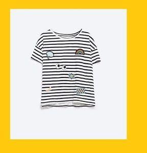 White and Blue Striped Logo - ZARA WHITE BLUE STRIPED TOP T-SHIRT WITH PATCHES CROPPED REF 5039 ...