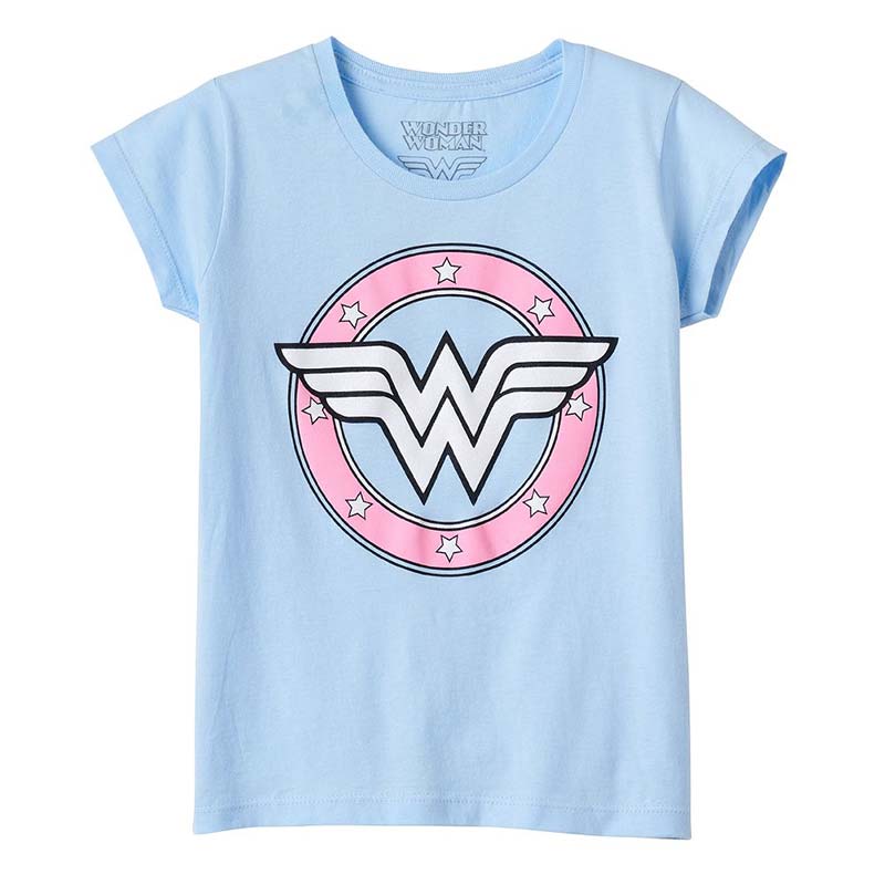 Blue Woman Logo - Wonder Woman Girl's Light Blue T-Shirt | SuperheroDen.com