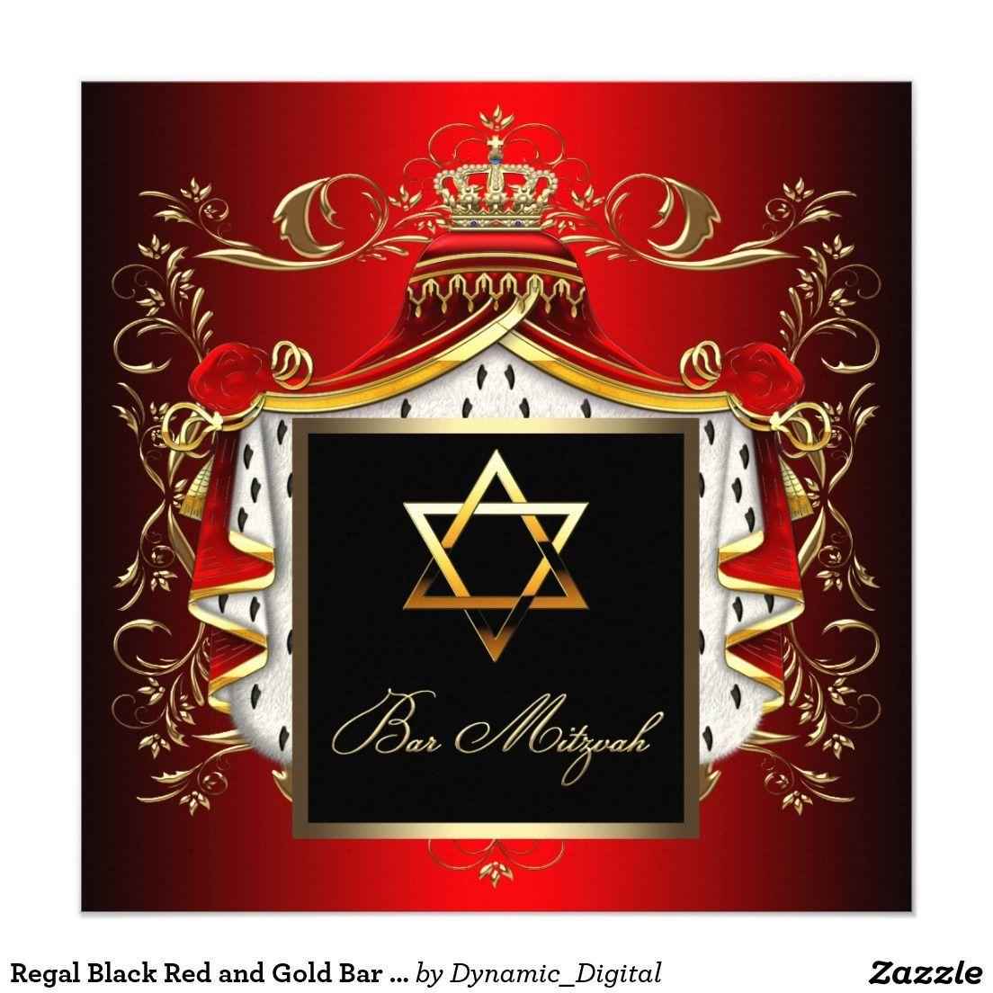 Red Black and Gold Bat Logo - Regal Black Red and Gold Bar Mitzvah Invitation. Bar Mitzvah