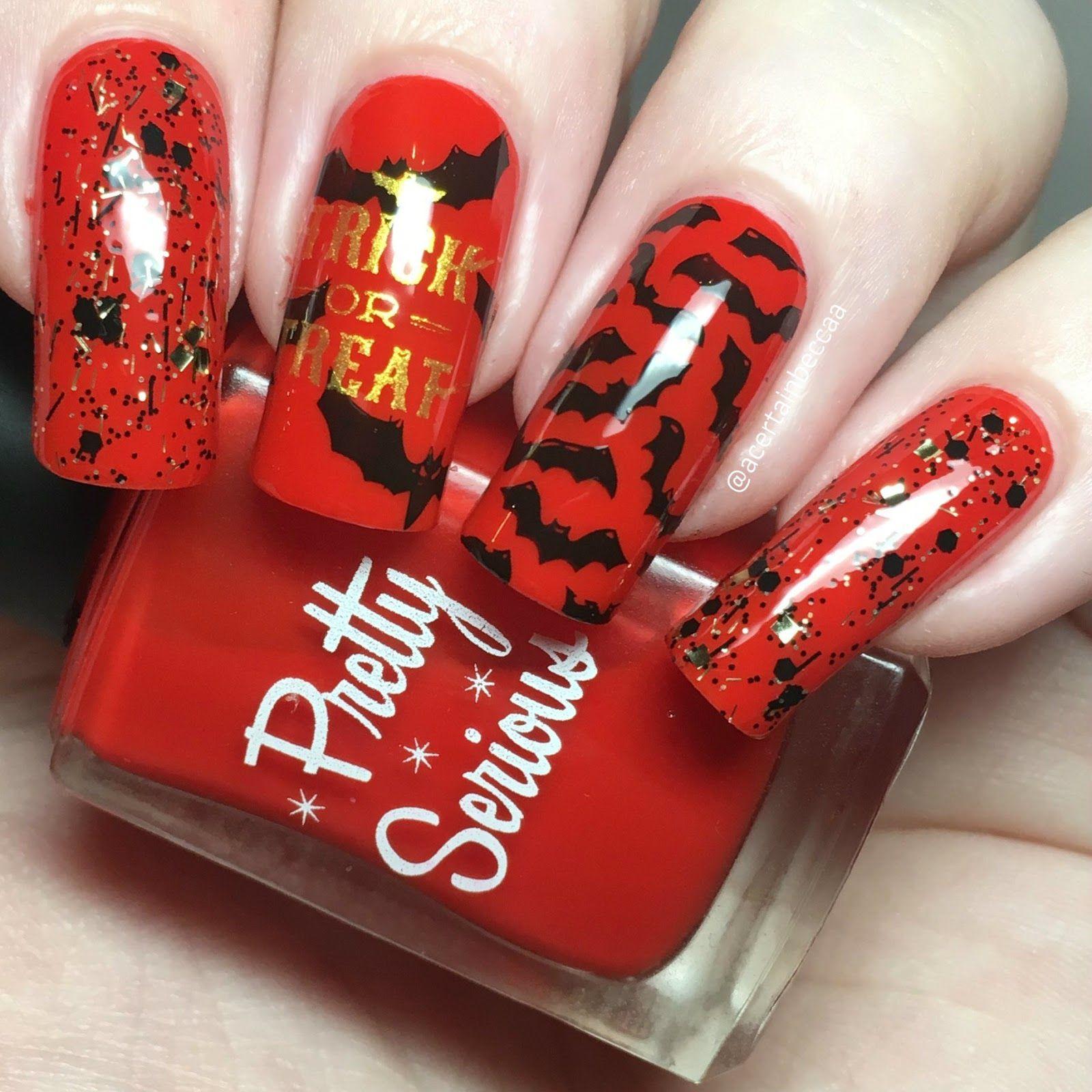 Red Black and Gold Bat Logo - A Certain Becca Nails: Red, Black & Gold Halloween (Bats)