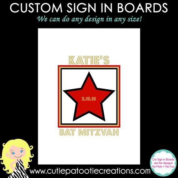 Red Black and Gold Bat Logo - Hollywood Star Bat Mitzvah Sign in Board Black Red and Gold
