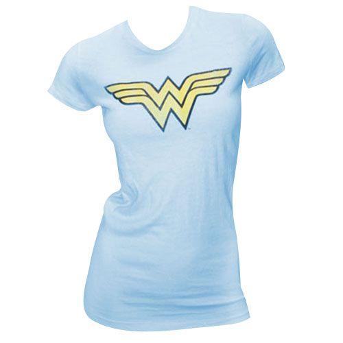 Blue Woman Logo - Wonder Woman WW Logo Juniors Light Blue Graphic T Shirt ...