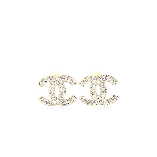 Pretty Chanel Logo - Gold Chanel Earrings Stud Crystal Cc Logo Pretty Little Liars