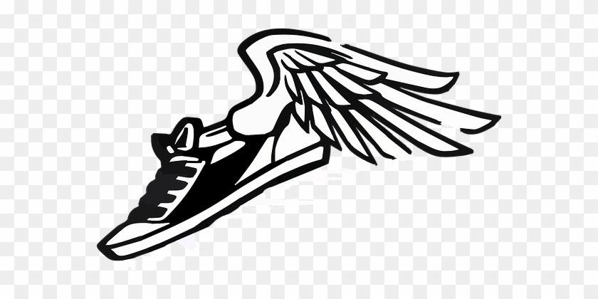 Blue Shoe with Wings Logo - Sneaker Tennis Shoe Wings Symbol Black Whi - Track And Field Clipart ...
