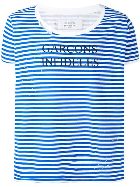 White and Blue Striped Logo - Garcons Infideles Striped Logo T-Shirt For Men, I02748£35.00 :