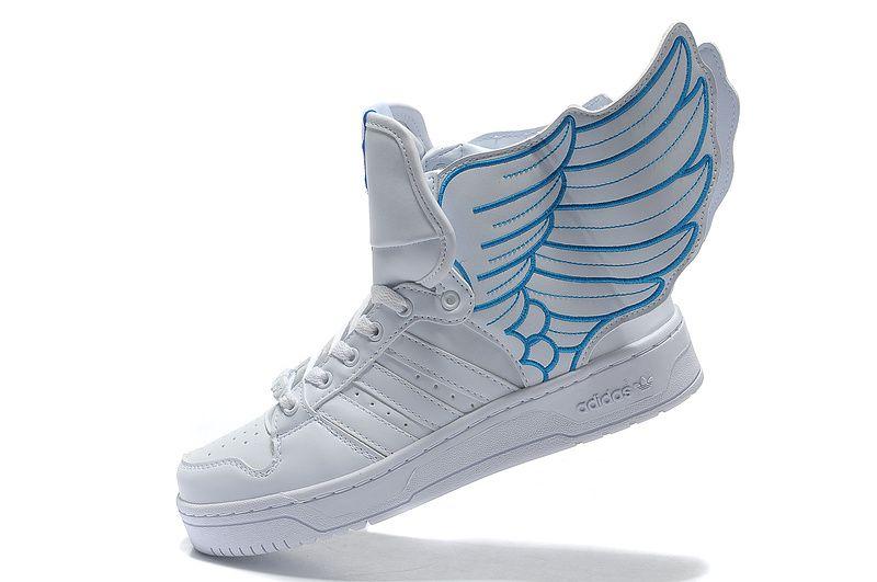 Blue Shoe with Wings Logo - Chic Adidas Jeremy Scott White Blue Shoes Wings 2.0 With Pricing ...