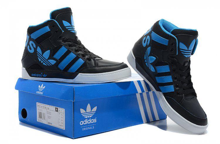 Blue Shoe with Wings Logo - Adidas Originals Wings Hard Court Hi Big Logo Black Blue Shoes