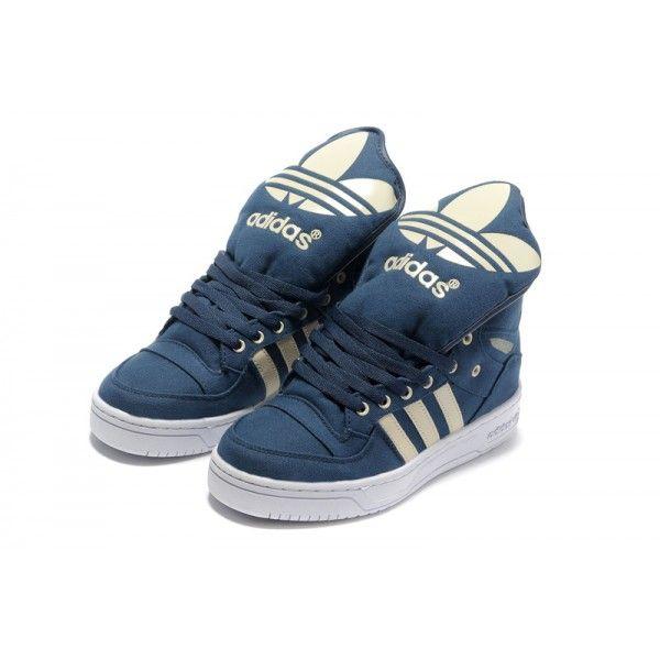 Blue Shoe with Wings Logo - Adidas Jeremy Scott Wings M Attitude Logo Big Tongue Dark Blue Shoes ...