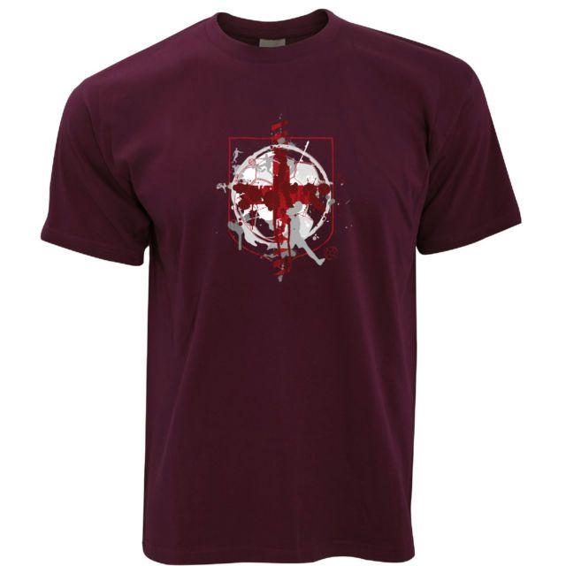 Maroon Cross and Shield Logo - England Flag Football Mens Tshirt St Georges Cross Shield 3 Lions ...