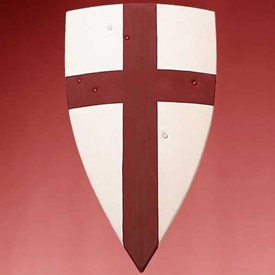 Maroon Cross and Shield Logo - Crusader Curved Wood Shield