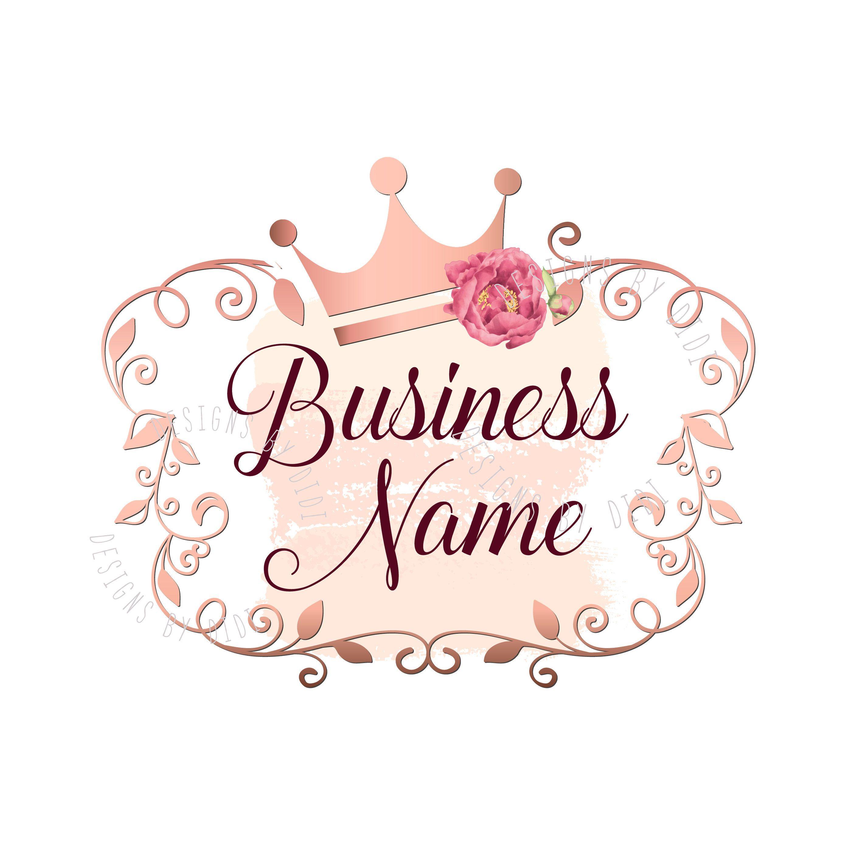 Pink Crown Logo - Custom Logo Design - Pink gold Logo - flowers crown princess Logo ...