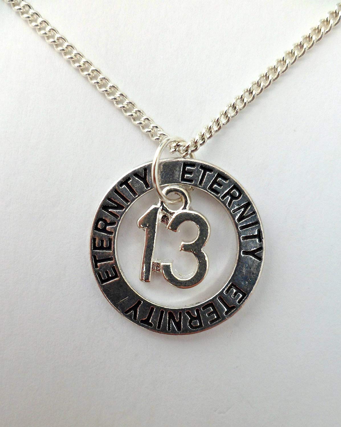 Eternity Circle Logo - SILVER NECKLACE Birthday Anniversary Number 13 Charm Eternity Circle