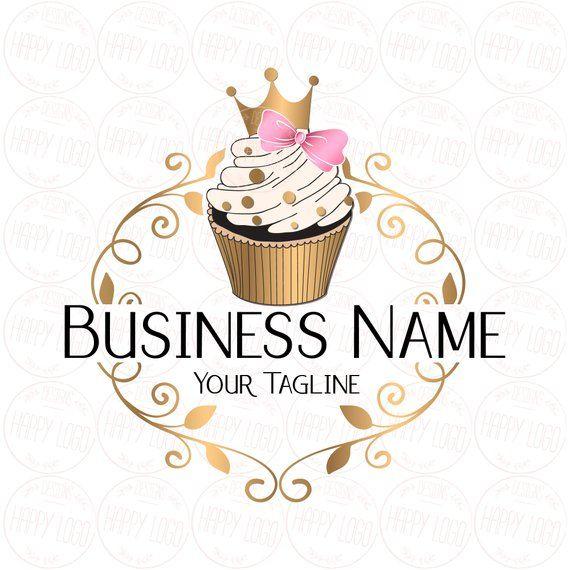 Cupcake Logo - Custom logo design cupcake gold crown cupcake logo bow pink | Etsy