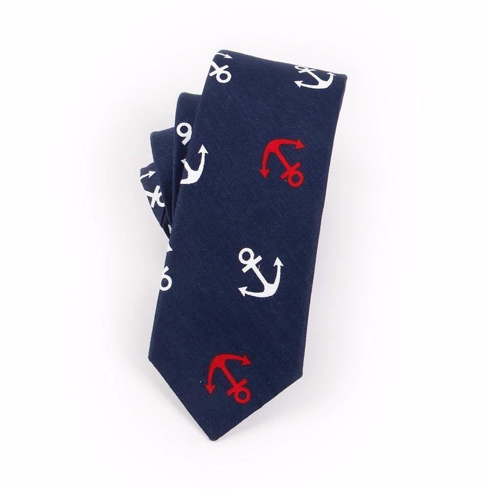 Red and Blue Anchor and Arrow Logo - Printed cotton fashion narrow version of British style men's tie ...