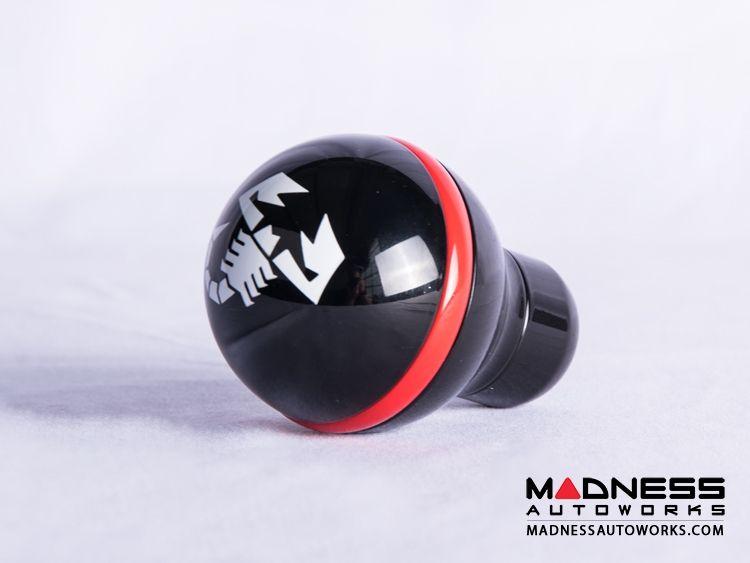 White with Red Circle Scorpion Logo - FIAT 500 Gear Shift Knob by BLACK - Black Base/ Red Ring + White ...