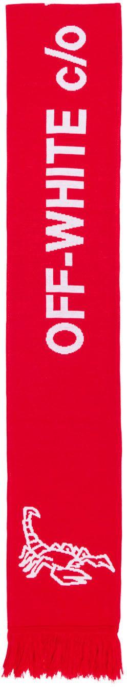 White with Red Circle Scorpion Logo - Off White Red Scorpion Big Scarf In Red & White