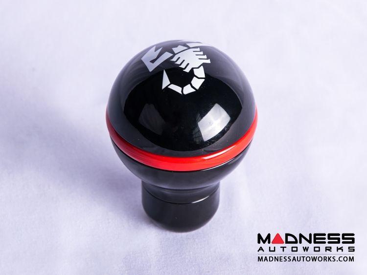 White with Red Circle Scorpion Logo - FIAT 500 Gear Shift Knob by BLACK Base/ Red Ring + White