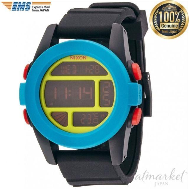 Blue and Chartreuse Logo - Nixon The Unit Black / Blue / Chartreuse Watch A197 1935
