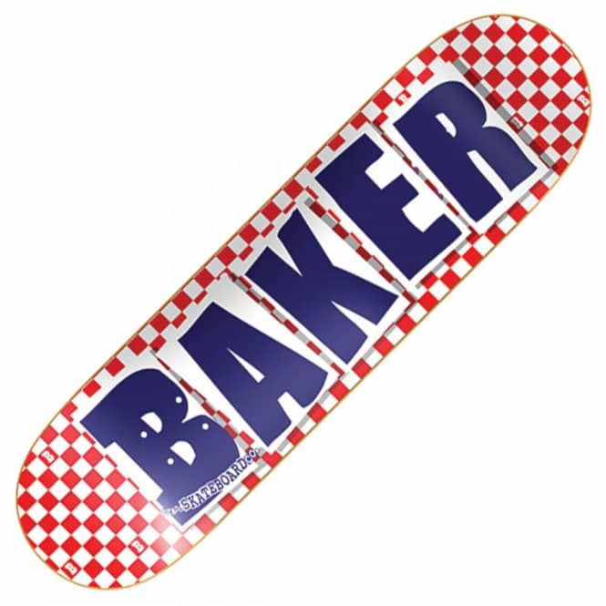 Red Check Logo - Baker Skateboards Brand Logo Red Check Navy Skateboard Deck 7.75