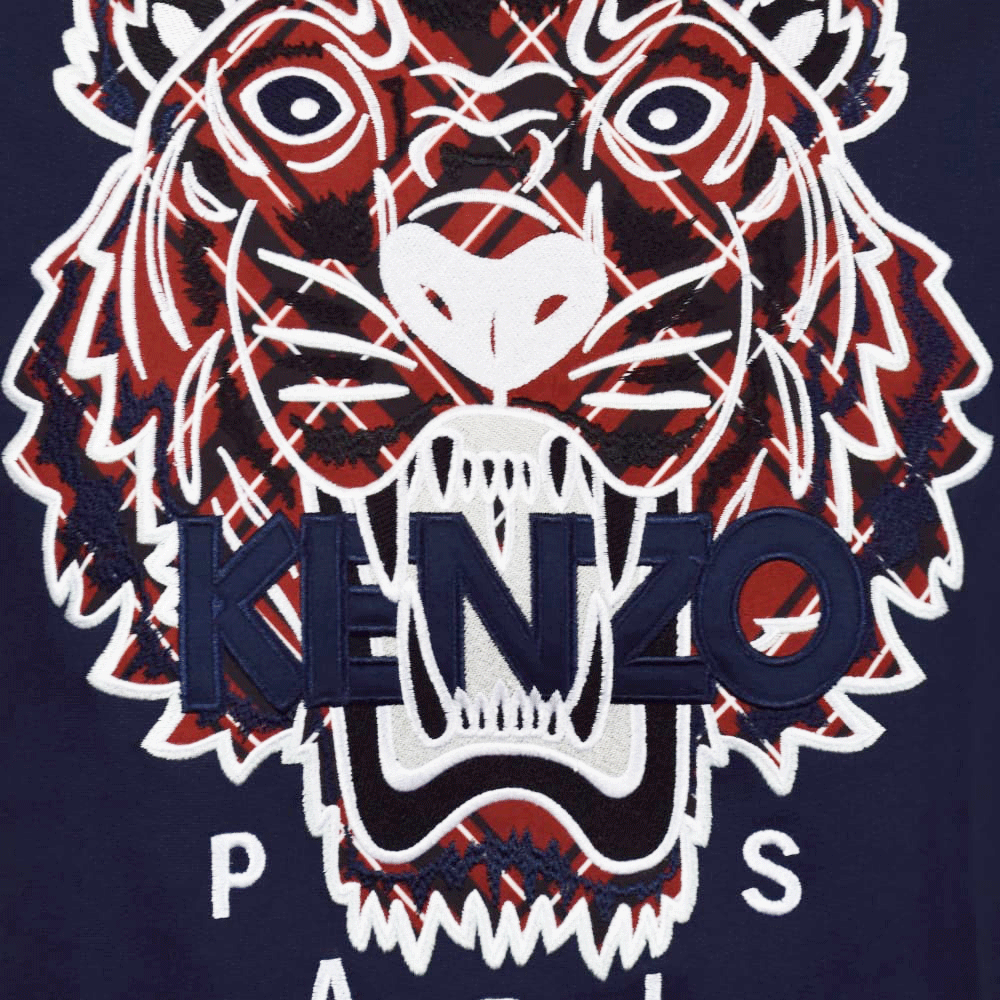 Red Check Logo - KENZO Kenzo Navy Red Check Tiger Logo Sweatshirt