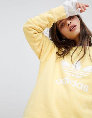 Yellow Adidas Logo - adidas Originals Trefoil Oversized Sweatshirt In Yellow adidas logo ...