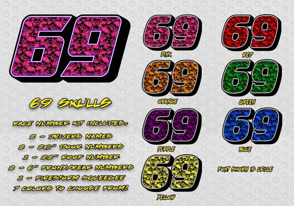 Numbers 69 Race Logo - 69 Skulls Race Car Number Decal Kit
