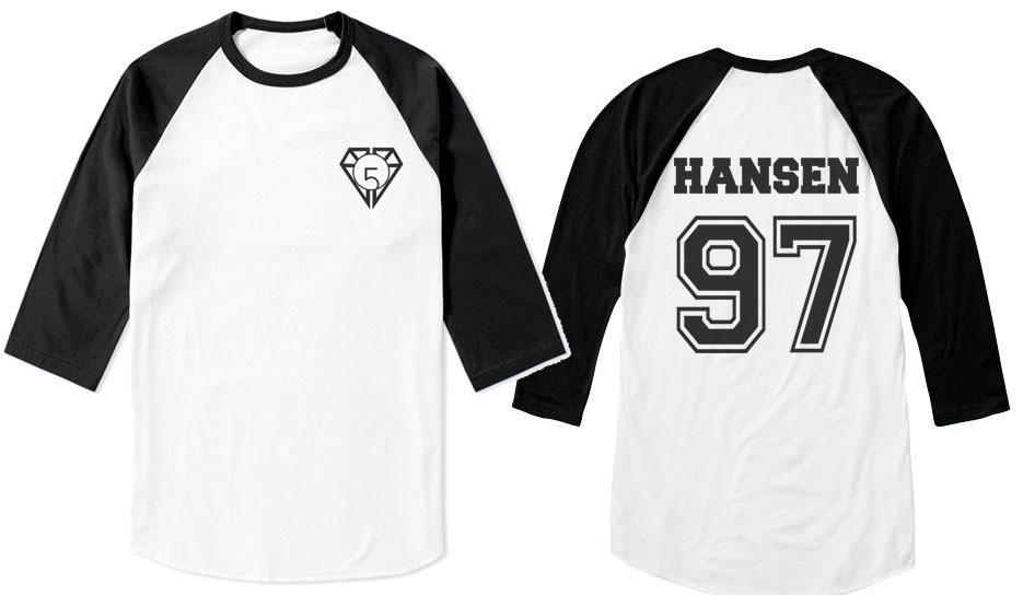 Fifth Harmony Black and White Logo - Hansen 97 On Back, Fifth Harmony Pocket Logo Unisex 3 4 Raglan Tee