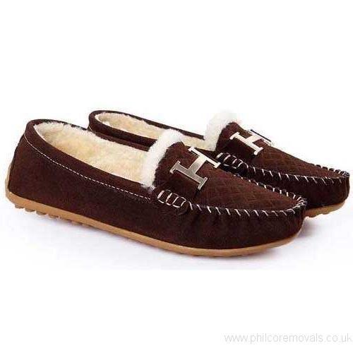 Brown Shoe Logo - Newest shoes Logo metal decorated brown leather slip on cotton shoe