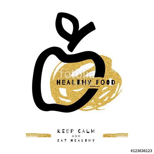 Trendy Food Logo - Artistic apple symbol, Healthy food concept. Hand-drawn black marker ...