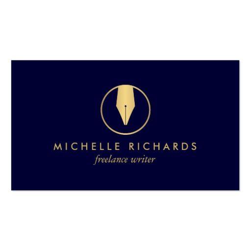 Navy and Gold LC Logo - Faux Gold Pen Nib Logo on Dark Navy for Writers Business Card ...