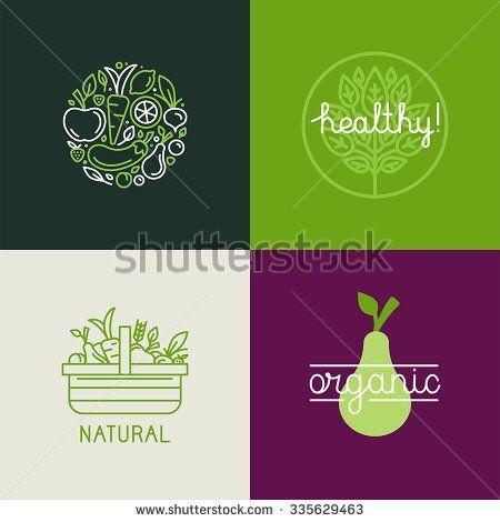 Trendy Food Logo - Vector logo design template with fruit and vegetable icons in trendy