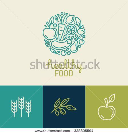 Trendy Food Logo - Vector logo design template with fruit and vegetable icons in trendy ...