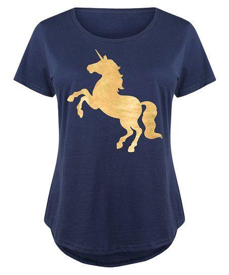 Navy and Gold LC Logo - LC trendz Plus Navy & Gold Foil Unicorn Scoop Neck Tee - Plus | zulily