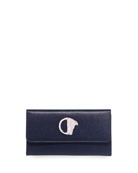 Navy and Gold LC Logo - Versace Collection Saffiano Leather Logo Wallet, Navy