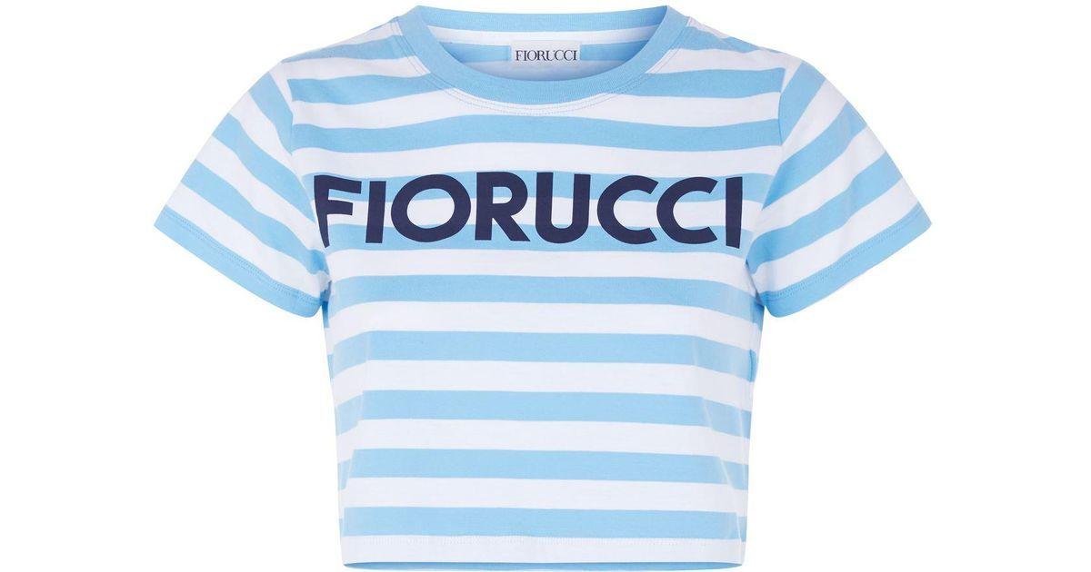 White and Blue Striped Logo - Fiorucci Striped Logo T Shirt In Blue