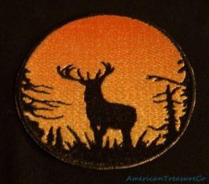 Deer in an Orange Circle Logo - Embroidered Sunset Buck Deer Silhouette Ombre Circle Patch Iron On ...