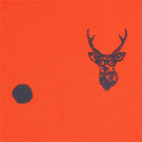Deer in an Orange Circle Logo - orange echino embroidered canvas fabric with deer stag animal circle ...
