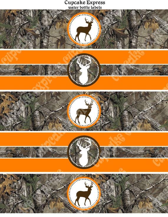 Deer in an Orange Circle Logo - Camo Deer hunting Water Bottle Labels wraps realtree Printable ...