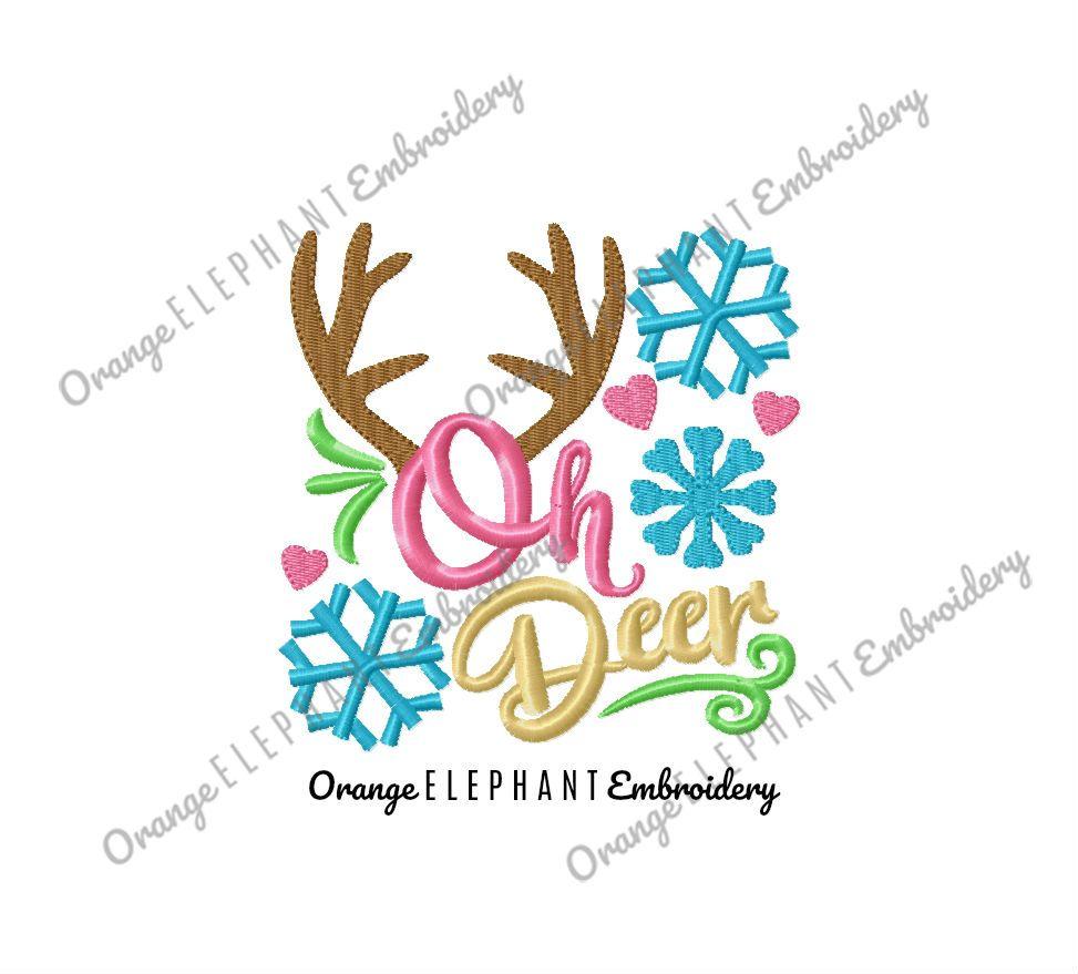 Deer in an Orange Circle Logo - Oh Deer Unique Urban Machine Embroidery Design digital File